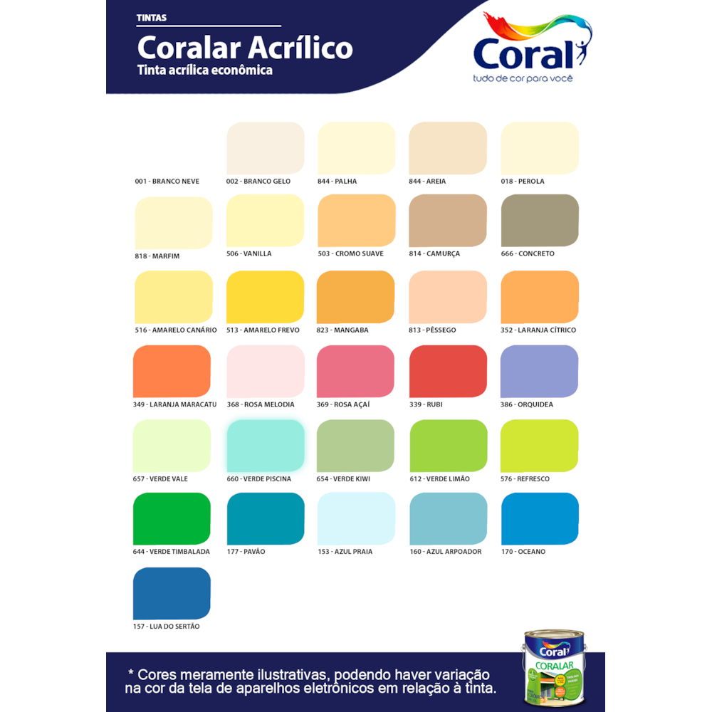 Tinta Acrílica Coralar Coral Amarelo Vanilla Fosco 3,6 Litros - Decorpeças